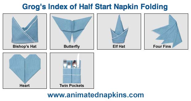 Pictures of Index of Half Napkin Folds